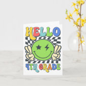 Hallo 4. Klasse Vibes Groovy Smile Face Zurück zu Karte (Gelbe Blume)