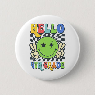 Hallo 4. Klasse Vibes Groovy Smiley Gesicht Zurück Button