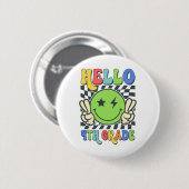 Hallo 4. Klasse Vibes Groovy Smiley Gesicht Zurück Button (Vorne & Hinten)