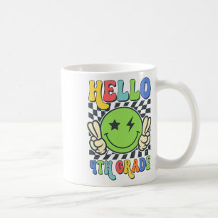 Hallo 4. Klasse Vibes Groovy Smiley Gesicht Zurück Kaffeetasse