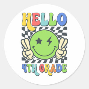 Hallo 4. Klasse Vibes Groovy Smiley Gesicht Zurück Runder Aufkleber