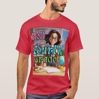 Hallo 4. Klasse Zurück zur Schule Erster Tag Viert T-Shirt