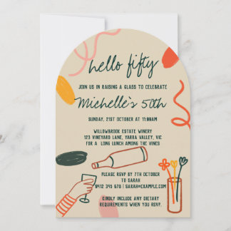 Hallo 50 50. Weinkellerei Mittagessen Geburtstag Einladung