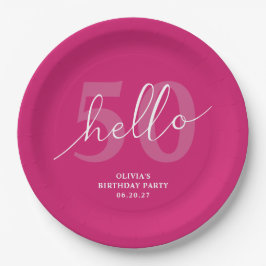 Hallo 50 | Bold Hot Pink 50. Geburtstag Custom Pappteller
