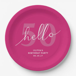 Hallo 50   Bold Hot Pink 50. Geburtstag Custom Pappteller