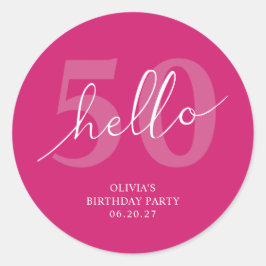 Hallo 50 | Bold Hot Pink 50. Geburtstag Custom Runder Aufkleber