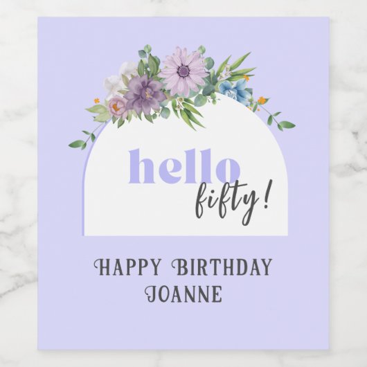 Hallo 50 - Custom delicate florals Lavendel Weinetikett (Einzelnes Label)