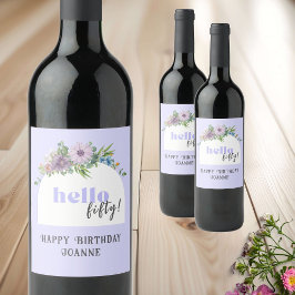 Hallo 50 - Custom delicate florals Lavendel Weinetikett
