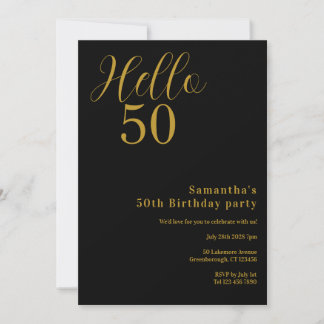 Hallo 50. Geburtstag Schwarz-Gold-Party Einladung