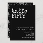 Hallo 50. Geburtstagsparty Moderne Schwarz Einladung (Vorne/Hinten)