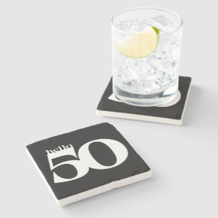 Hallo 50 kühne Moderne Schwarz und Weiß Geburtstag Steinuntersetzer
