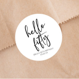 Hallo 50 Minimalistisch 50. Geburtstagsparty Runder Aufkleber