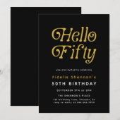 Hallo 50 Modern Retro 50. Geburtstag Einladung (Vorne/Hinten)