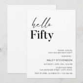 Hallo 50 Modern White Minimalistisch 50. Geburtsta Einladung (Vorne/Hinten)