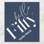 Hallo 50 moderne minimalmarineblau 50. Geburtstag Weinetikett (Einzelnes Label)