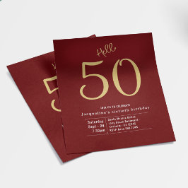 Hallo 50 Red Gold Budget 50. Geburtstag Einladung Flyer