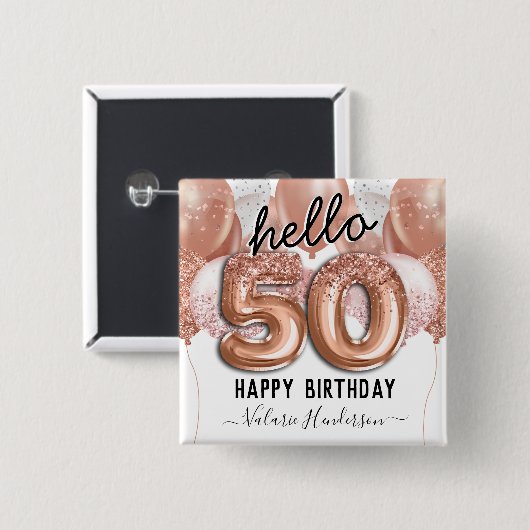 Hallo 50 Rosa Glitzer Geburtstagsballons Button (Vorne & Hinten)