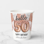 Hallo 50 Rosa Glitzer Geburtstagsballons Pappbecher (Vorderseite)