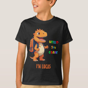 Hallo 5. Klasse Dinosaur mit Namen zurück zur Schu T-Shirt