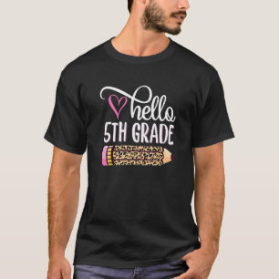 Hallo 5. Klasse Leopard Bleistift Niedlich Lehrer  T-Shirt