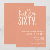 Hallo 60. Geburtstag Modern Peach Minimal Einladung (Vorne/Hinten)