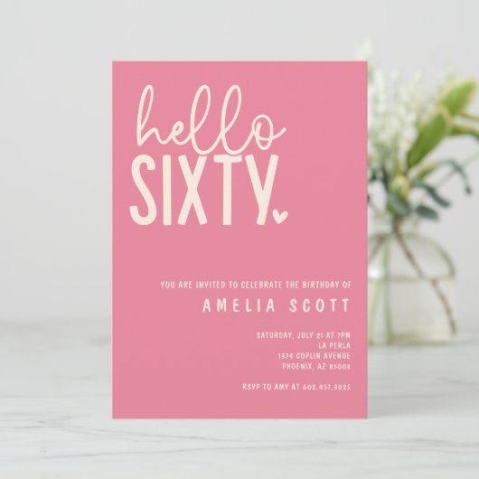 Hallo 60. Geburtstag Modern Peach Minimal Einladung (Stehend Vorderseite)