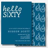 Hallo 60 Geburtstagsparty Modern Blue Einladung