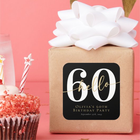 Hallo 60 Sechzigste Geburtstagsparty Quadratischer Aufkleber (Party)