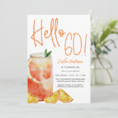 Hallo 60 Spaß Orange Geburtstag Einladung (Stehend Vorderseite)