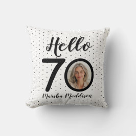 Hallo 70 Black & White Dots Foto & Name Geburtstag Kissen