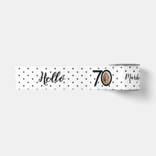 Hallo 70 Black & White Dots Foto & Name Geburtstag Satinband