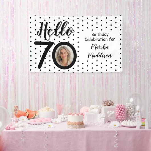 Hallo 70 Foto Schwarz & Weiß Punkte Geburtstag Banner (Party)