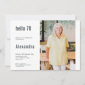 Hallo 70 Modern Custom Foto 70. Geburtstagsparty Einladung (Vorderseite)
