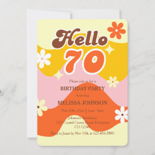 Hallo 70 Retro-Welle Groovy-Blumen-Geburtstag  Einladung