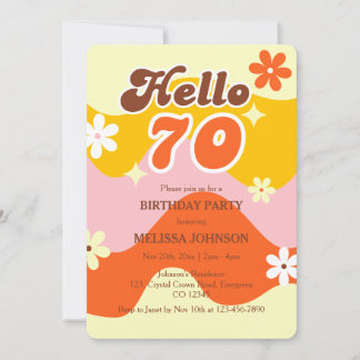 Hallo 70 Retro-Welle Groovy-Blumen-Geburtstag Einladung