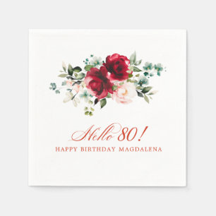 Hallo 80 Geburtstagsparty Red Pink Floral Serviette