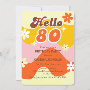 Hallo 80 Retro-Welle Groovy-Blumen-Geburtstag Einladung