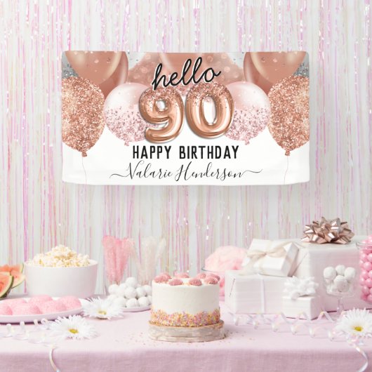 Hallo 90 Rosa Glitzer Geburtstag Balloons Untersch Banner (Party)