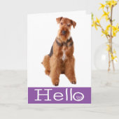 Hallo Airedale Welpen Hund Lila Karte - Verse (Gelbe Blume)