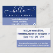 Hallo-Alzheimer-Bewusstsein und Notkontakt Visitenkarte (Vorne/Hinten)