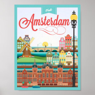 Hallo Amsterdam Holland Travel Poster