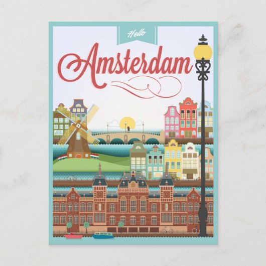 Hallo Amsterdam Holland Travel Postkarte (Vorderseite)