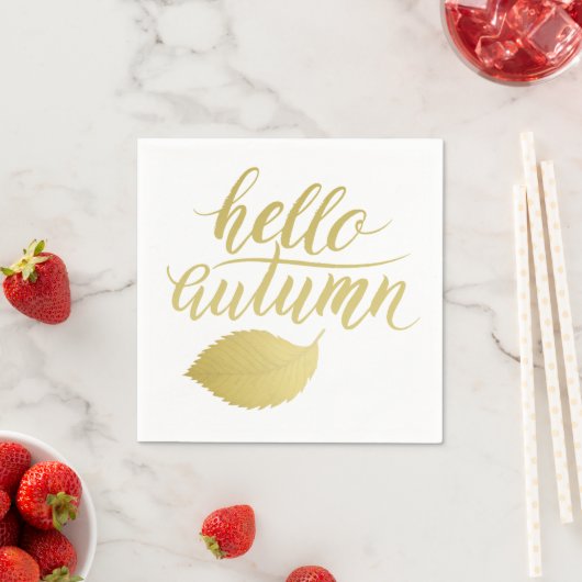 Hallo Atumn | Imitate Gold Brush Script Serviette (Beispiel)