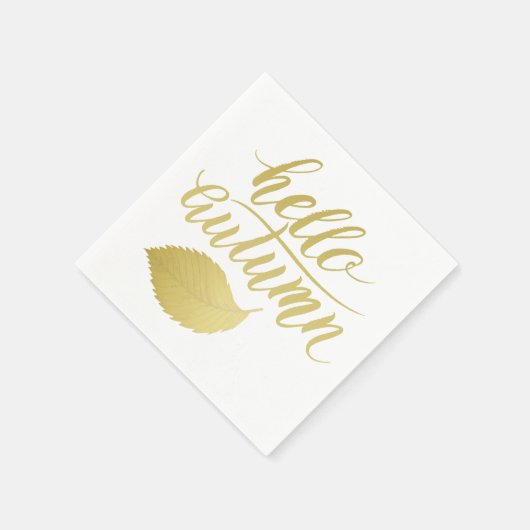 Hallo Atumn | Imitate Gold Brush Script Serviette (Ecke)
