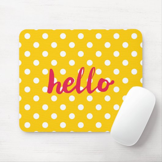 Hallo auf pastellgelben Polka Punkte Hintergrund Mousepad (Mit Mouse)