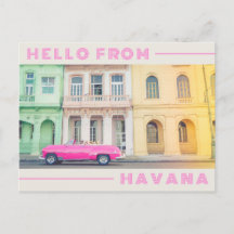Hallo aus dem havanna Retro-Rosa-Auto & Architektu