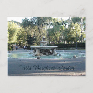 Hallo aus Italien, Villa Borghese Garten Brunnen Postkarte