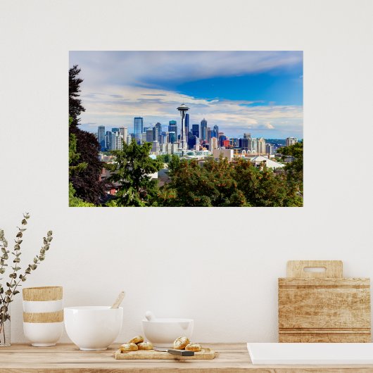 Hallo aus Seattle, Washington. Downtown View Poster (Küche)