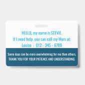 Hallo-Autismus-Bewusstsein und Notkontakt Ausweis (Rückseite)