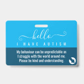 Hallo-Autismus-Bewusstsein und Notkontakt Ausweis (Vorderseite)
